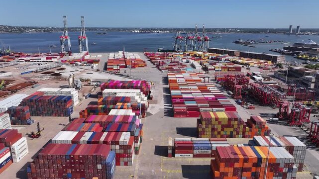 Aerial view of container terminal operations in Montevideo, Uruguay