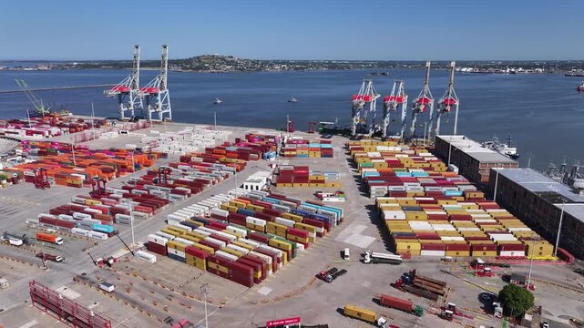 Aerial view of container terminal operations in Montevideo, Uruguay