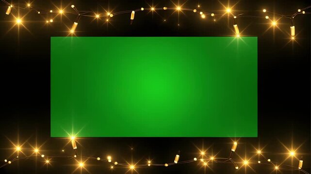 Six green screen rectangles with golden bokeh lights in a film strip style for compositing