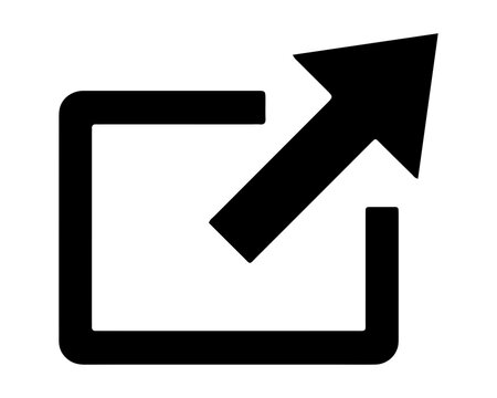 External link icon rendered in minimalist black silhouette showcases a square shape with a diagonal arrow pointing top right.
