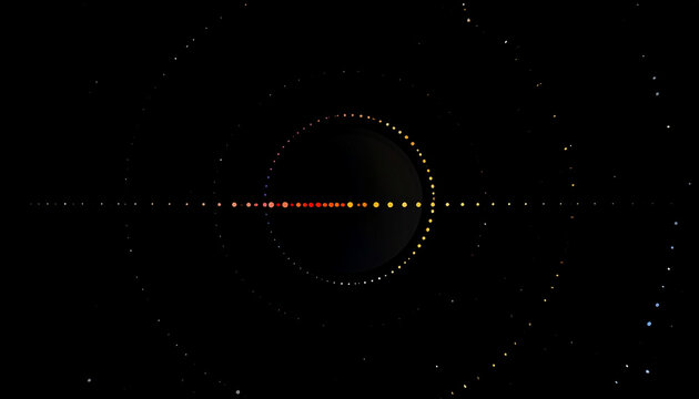 Abstract Digital Art of a Pulsating Circular Sound Wave or Data Visualization with Glowing Dots on a Dark Background