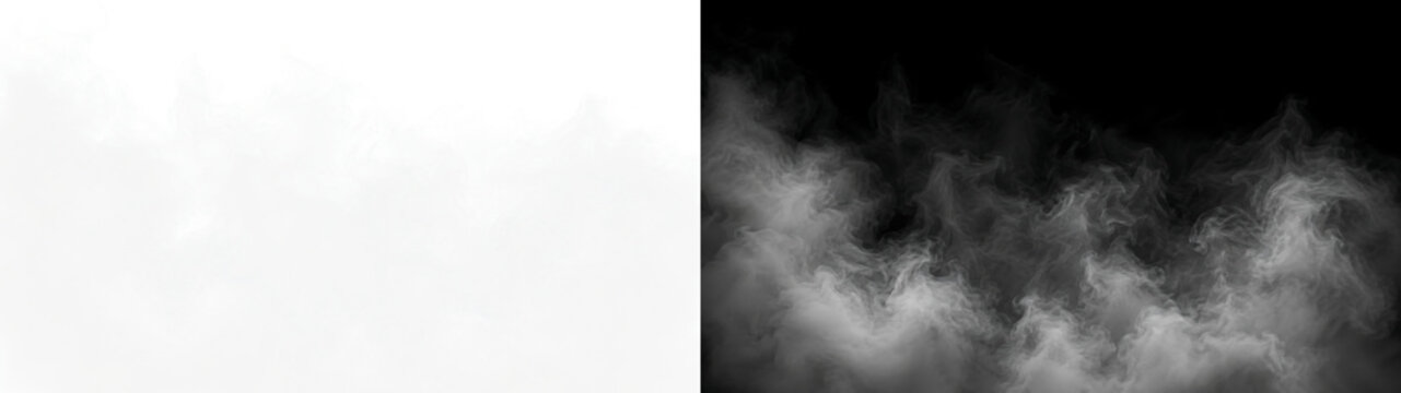 白い煙と霧が立ちのぼる雲状のスモーク素材、透明背景で使いやすいPNG、ふわりと広がる蒸気のような煙霧表現、もくもく漂う白煙の抽象テクスチャ、合成用の透過素材として活用できる柔らかな霞と煙のビジュアル.
