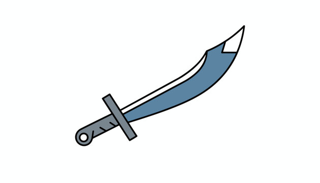 Curved steel scimitar sword icon with a silver hilt isolated on a clean white background in flat design.
