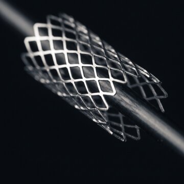 A stent strut lattice cut clean and expanded on a mandrel
