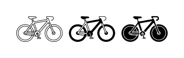 Obraz premium Bicycle Icons Set, Black and White Line Art, Silhouette Vector Graphics for Transport and Sport