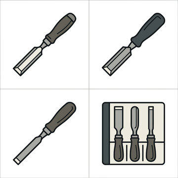 Collection of various wood chisels for carving.