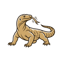 Obraz premium Cartoon illustration of a lizard with a long tongue.