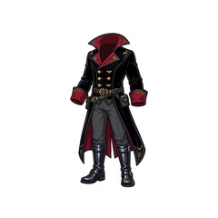 Obraz premium Fantasy pirate captain outfit with black trench coat and boots, illustration
