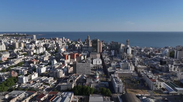 Aerial view of Coastal cityscape of Montevideo, Uruguay, South America