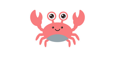 Cute cartoon crab sticker with pink shell and big eyes is perfect for children marine life illustrations and ocean themed decor.