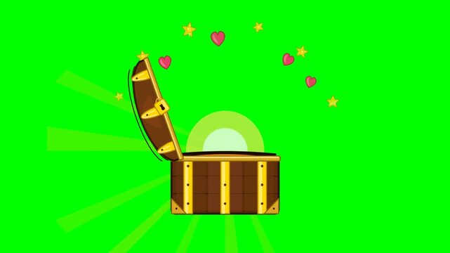 Animated Treasure Chest Opening with Floating Hearts and Stars