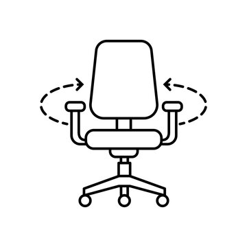 Minimal line icon depicting the 3D swivel rotational movement feature of an ergonomic office chair armrest.