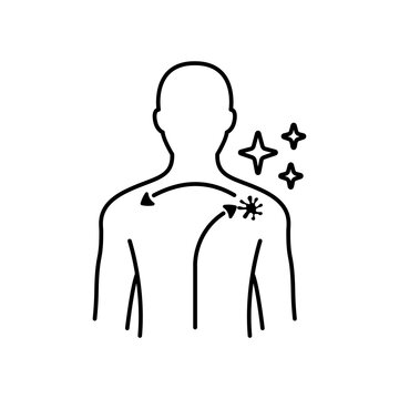Line art illustration showing a upper torso outline with target tension points and relaxation movement pathways.