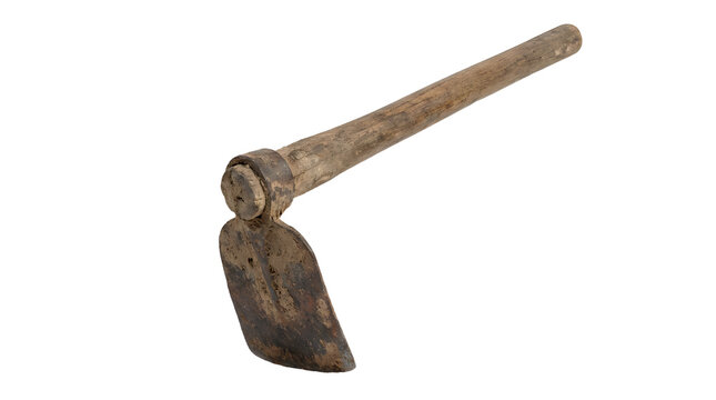 Old rusty hand hoe gardening tool isolated on transparent background for farming agriculture