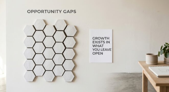 Hexagonal Tiles and Motivational Quote on Wall Indicating Growth Opportunity Gaps