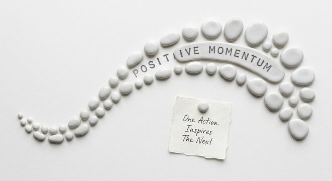 Inspiring Message of Positive Moments and Action on White Background with Stones