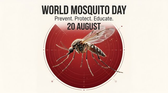 World mosquito day awareness poster with detailed insect illustration with radar graphic promoting