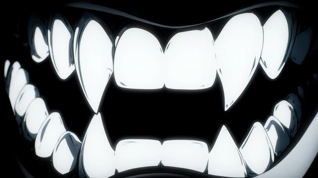Aggressive Fangs Bared in Dark Shadowy Background with Cinematic Lighting
