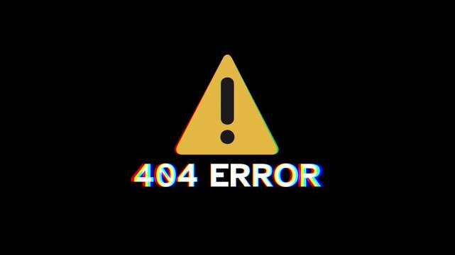 404 Error Page Illustration A Glitchy, Retro-Style Digital Warning Sign with an Exclamation Mark Inside a Triangle