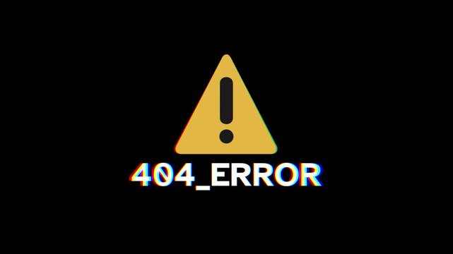 404 error page design, a digital warning symbol with an exclamation mark and the text 404 error on a dark background