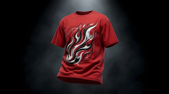 Red  T Shirt with Modern Abstract Flame Graphic Design