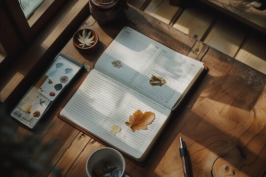 Top Down Aesthetic Shot of a Diary with Summer Themed Stickers Photography