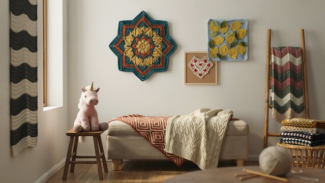 Cozy home decor knitted blankets textile art yarn crafting creativity comfort