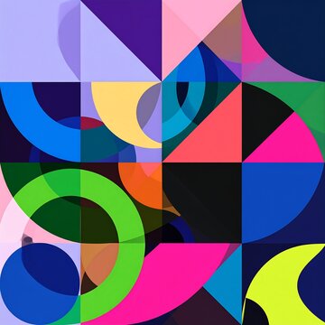 Abstract geometric pattern with overlapping colorful shapes.