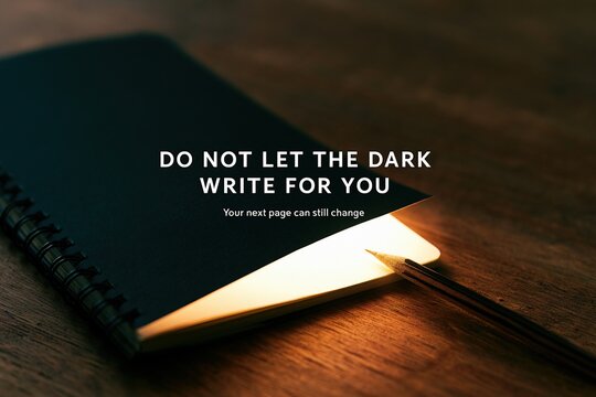 Blank notebook half in shadow with pencil and motivational headline about change