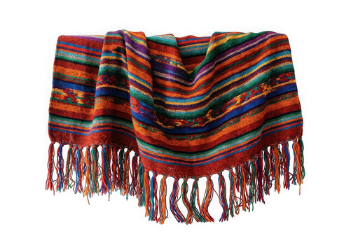 Colorful mexican serape blanket with fringe isolated on transparent background