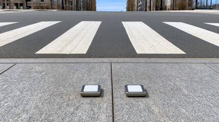 Fototapeta premium Control Systems for Road Safety with Inclusive Crossing Height Markers on Urban Streets