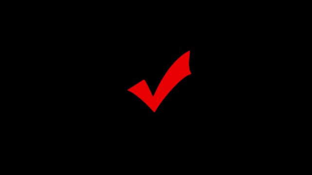 Hand drawn red check mark symbol with a rough textured brush stroke style on a clean solid background, for business success, 4k video and task completion isolated on a transparent background