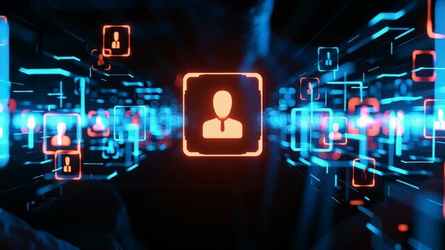 Business concept showing a professional searching through digital profiles to identify the right candidate, representing recruitment, talent matching and hiring decisions.