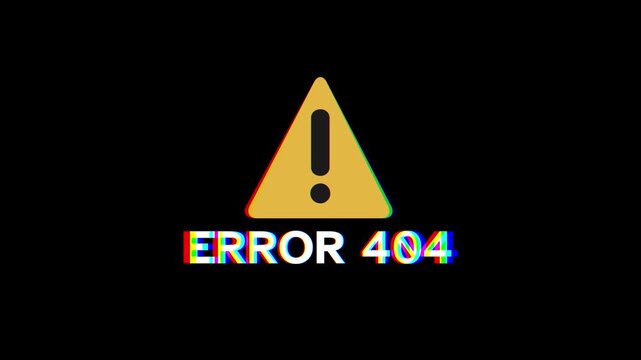 Glitchy 404 Error Warning Sign Digital Art with Warning Icon and Retro Visuals