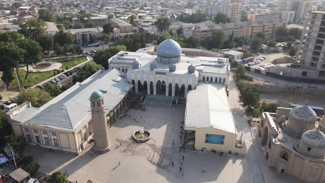 Aerial view of a mosque in Khujand, Tajikistan