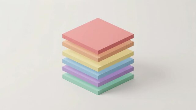 Flat layers stacking up one by one into an isometric tower
