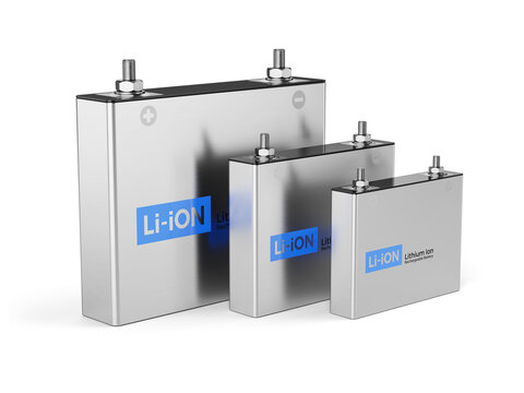 3 lithium ion battery isolated on white