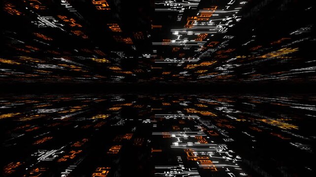 Orange and White Neon Chips in Mirror Extinction Background VJ Loop in 4K