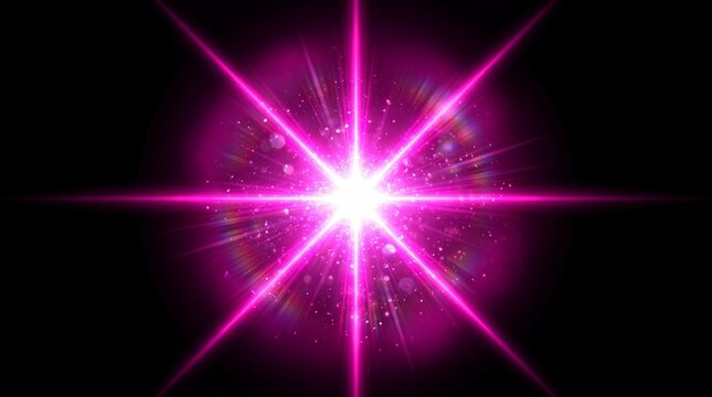 Bright pink star burst light effect on black background