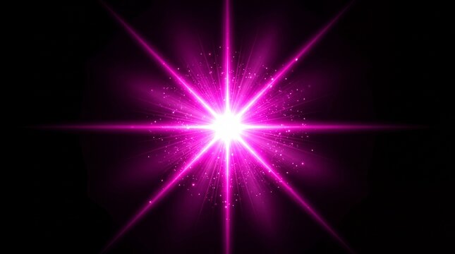 Bright pink star burst light effect on black background