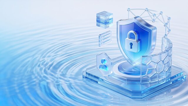 3D Digital Security Shield Concept in Water