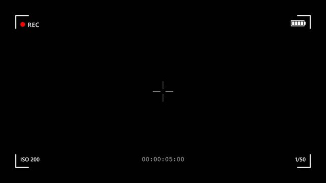Camera Viewfinder Recording Screen Overlay with Timecode and HUD Elements on Black Background