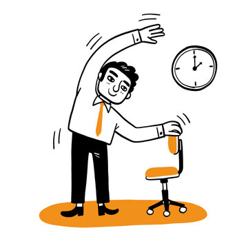 Office Syndrome Prevention Exercise Businessman Stretching near Desk Illustration