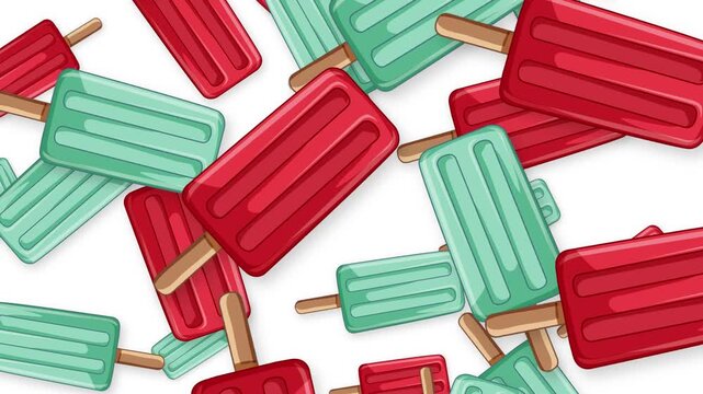 Red and Green Ice Pops Falling Against a White Background