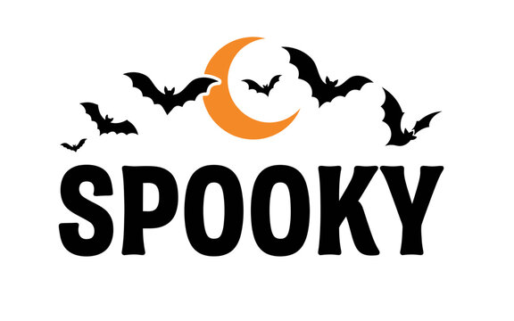 Spooky halloween design featuring bats flying around a crescent moon
