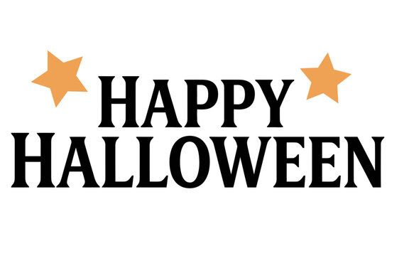 Festive happy halloween typography with golden stars on a white background