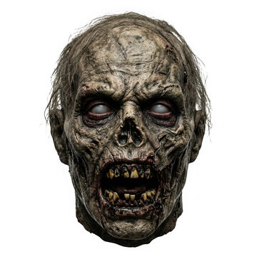 Scary zombie mask with white eyes isolated on transparent background