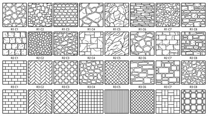 Fototapeta premium Collection of geometric pattern designs for architectural and decorative use.