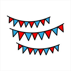 Obraz premium Three rows of triangular bunting flags representing celebrations, parties, festivals, birthdays, weddings, events, and decorative occasions.