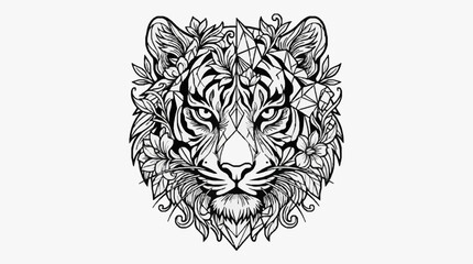 Obraz premium Floral Geometric Tiger Head Tattoo Line Art